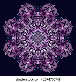 Vector abstract decorative floral ethnic  ornamental round illustration. Square background