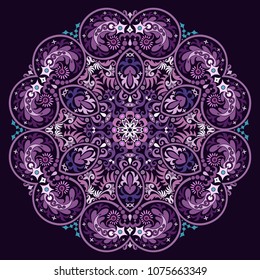 Vector abstract decorative floral ethnic  ornamental round illustration. Square background