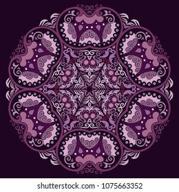 Vector abstract decorative floral ethnic  ornamental round illustration. Square background