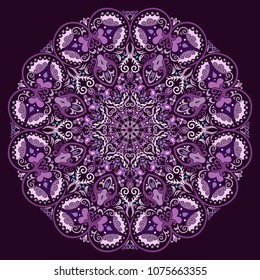 Vector abstract decorative floral ethnic  ornamental round illustration. Square background
