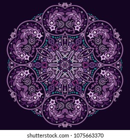 Vector abstract decorative floral ethnic  ornamental round illustration. Square background