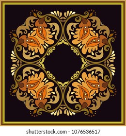 Vector abstract decorative floral ethnic  ornamental illustration. Square background