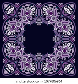 Vector abstract decorative floral ethnic  ornamental illustration. Square background