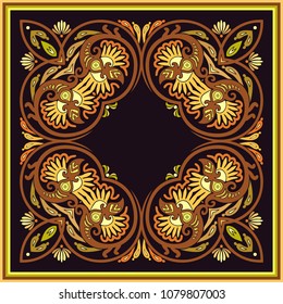 Vector abstract decorative floral ethnic  ornamental illustration. Square background