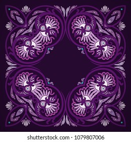 Vector abstract decorative floral ethnic  ornamental illustration. Square background