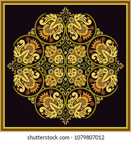 Vector abstract decorative floral ethnic  ornamental illustration. Square background