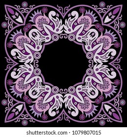 Vector abstract decorative floral ethnic  ornamental illustration. Square background