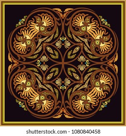 Vector abstract decorative floral ethnic  ornamental illustration. Square background