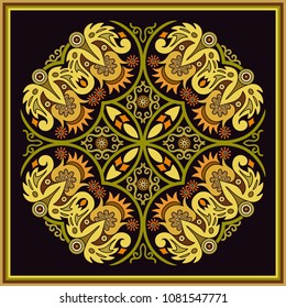 Vector abstract decorative floral ethnic  ornamental illustration. Square background