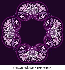 Vector abstract decorative floral ethnic  ornamental illustration. Square background