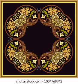 Vector abstract decorative floral ethnic  ornamental illustration. Square background