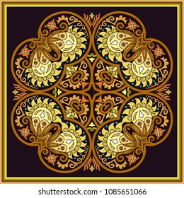 Vector abstract decorative floral ethnic  ornamental illustration. Square background