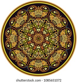 Vector abstracto decorativo floral étnico redondo ilustración ornamental. 