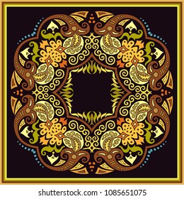 Vector abstract decorative floral ethnic  ornamental illustration. Square background