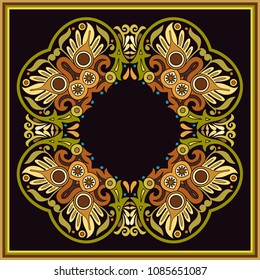 Vector abstract decorative floral ethnic  ornamental illustration. Square background