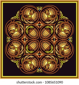 Vector abstract decorative floral ethnic  ornamental illustration. Square background