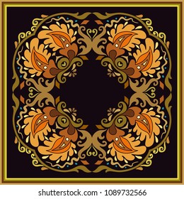 Vector abstract decorative floral ethnic  ornamental illustration. Square background