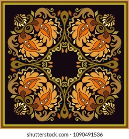 Vector abstract decorative floral ethnic  ornamental illustration. Square background