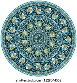 Vector abstract decorative floral ethnic round ornamental illustration. 