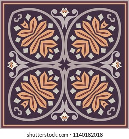 Vector abstract decorative floral ethnic  ornamental illustration. Square background