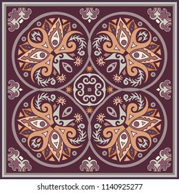 Vector abstract decorative floral ethnic  ornamental illustration. Square background