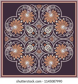 Vector abstract decorative floral ethnic  ornamental illustration. Square background