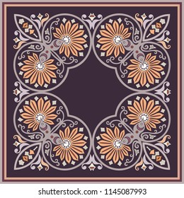 Vector abstract decorative floral ethnic  ornamental illustration. Square background
