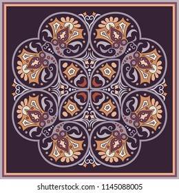 Vector abstract decorative floral ethnic  ornamental illustration. Square background