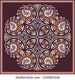 Vector abstract decorative floral ethnic  ornamental illustration. Square background