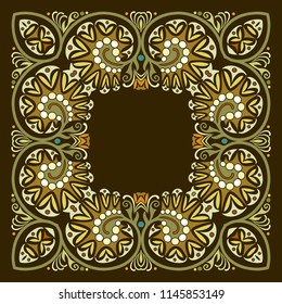Vector abstract decorative floral ethnic  ornamental illustration. Square background