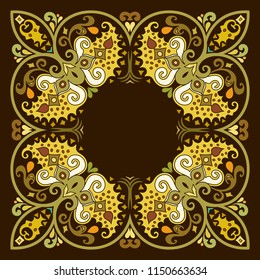 Vector abstract decorative floral ethnic  ornamental illustration. Square background