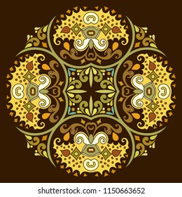 Vector abstract decorative floral ethnic round ornamental illustration. 