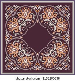 Vector abstract decorative floral ethnic  ornamental illustration. Square background
