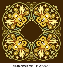 Vector abstract decorative floral ethnic  ornamental illustration. Square background