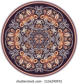 Vector abstract decorative floral ethnic round ornamental illustration. 