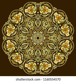 Vector abstract decorative floral ethnic round ornamental illustration. 