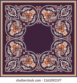 Vector abstract decorative floral ethnic  ornamental illustration. Square background