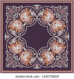 Vector abstract decorative floral ethnic  ornamental illustration. Square background