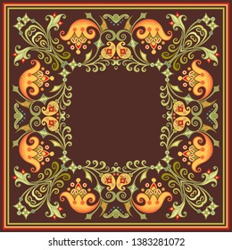 Vector abstract decorative floral ethnic  ornamental illustration. Square background