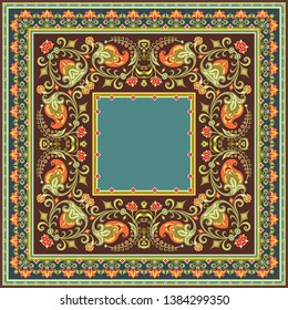 Vector abstract decorative floral ethnic  ornamental illustration. Square background