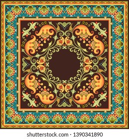 Vector abstract decorative floral ethnic  ornamental illustration. Square background