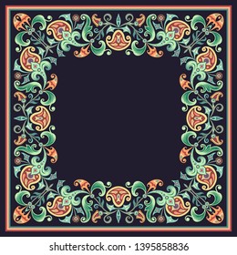 Vector abstract decorative floral ethnic  ornamental illustration. Square background