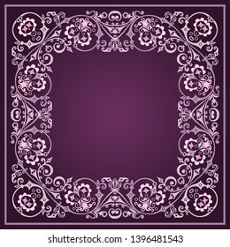 Vector abstract decorative floral ethnic  ornamental illustration. Square background