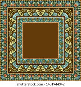 Vector abstract decorative floral ethnic  ornamental illustration. Square background