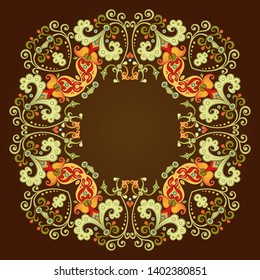 Vector abstract decorative floral ethnic  ornamental illustration. Square background