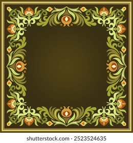 Vector abstract decorative floral ethnic ornamental illustration. Square background