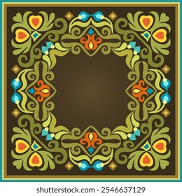 Vector abstract decorative floral ethnic ornamental illustration. Square background