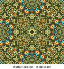 Vector abstract decorative floral ethnic ornamental seamless pattern. Colorful background