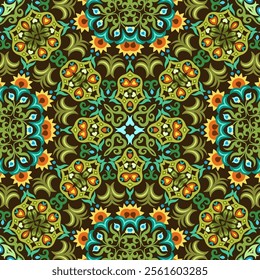 Vector abstract decorative floral ethnic ornamental seamless pattern. Colorful background