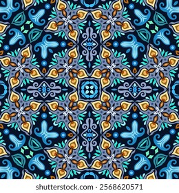 Vector abstract decorative floral ethnic ornamental seamless pattern. Colorful background